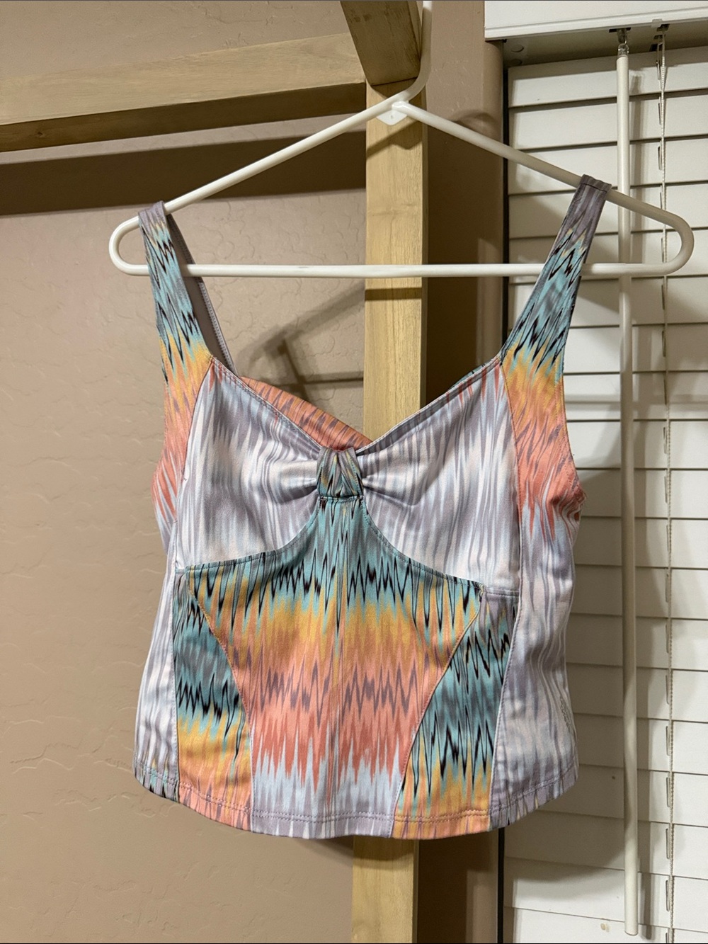 FP Movement by Free People Pastel Wave-Print Knot Front Crop Camisole